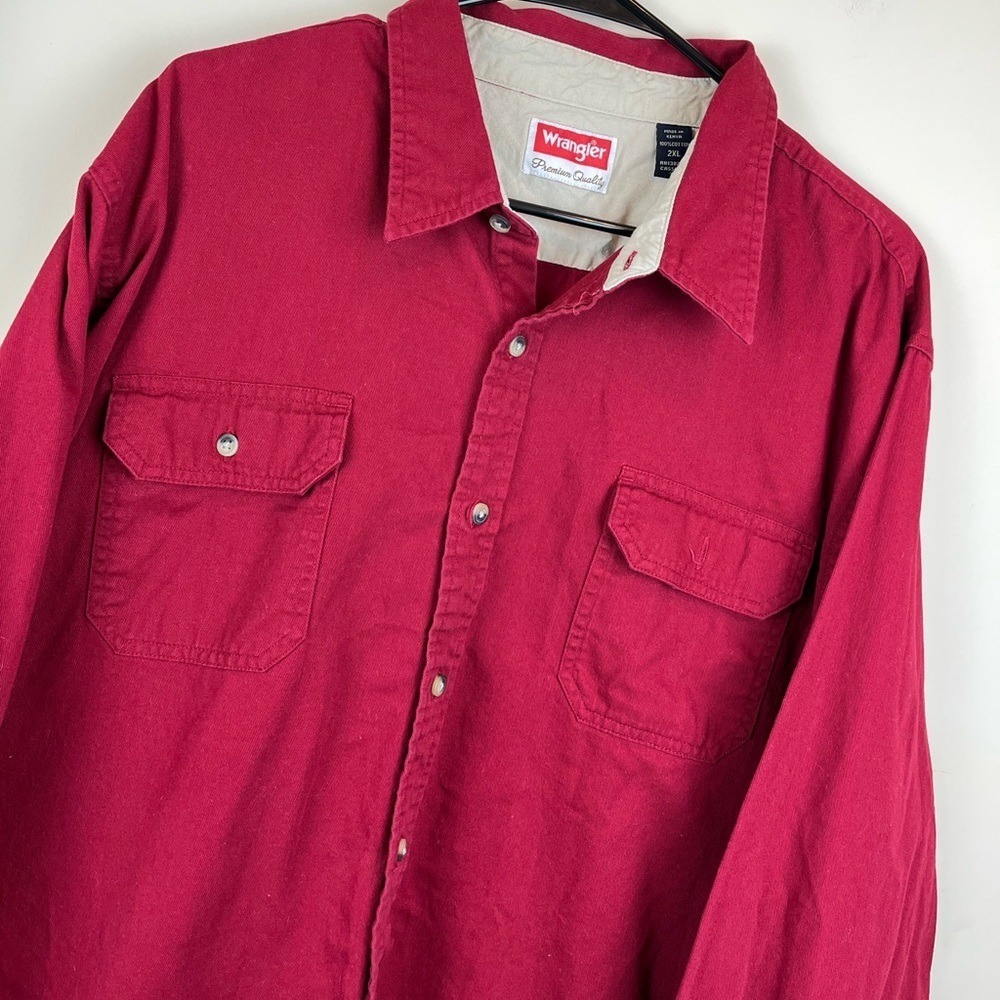 Wrangler Men's‎ 2XL Red Cotton Shirt Jacket Button Down Long Sleeve Work Wear - Picture 5 of 5